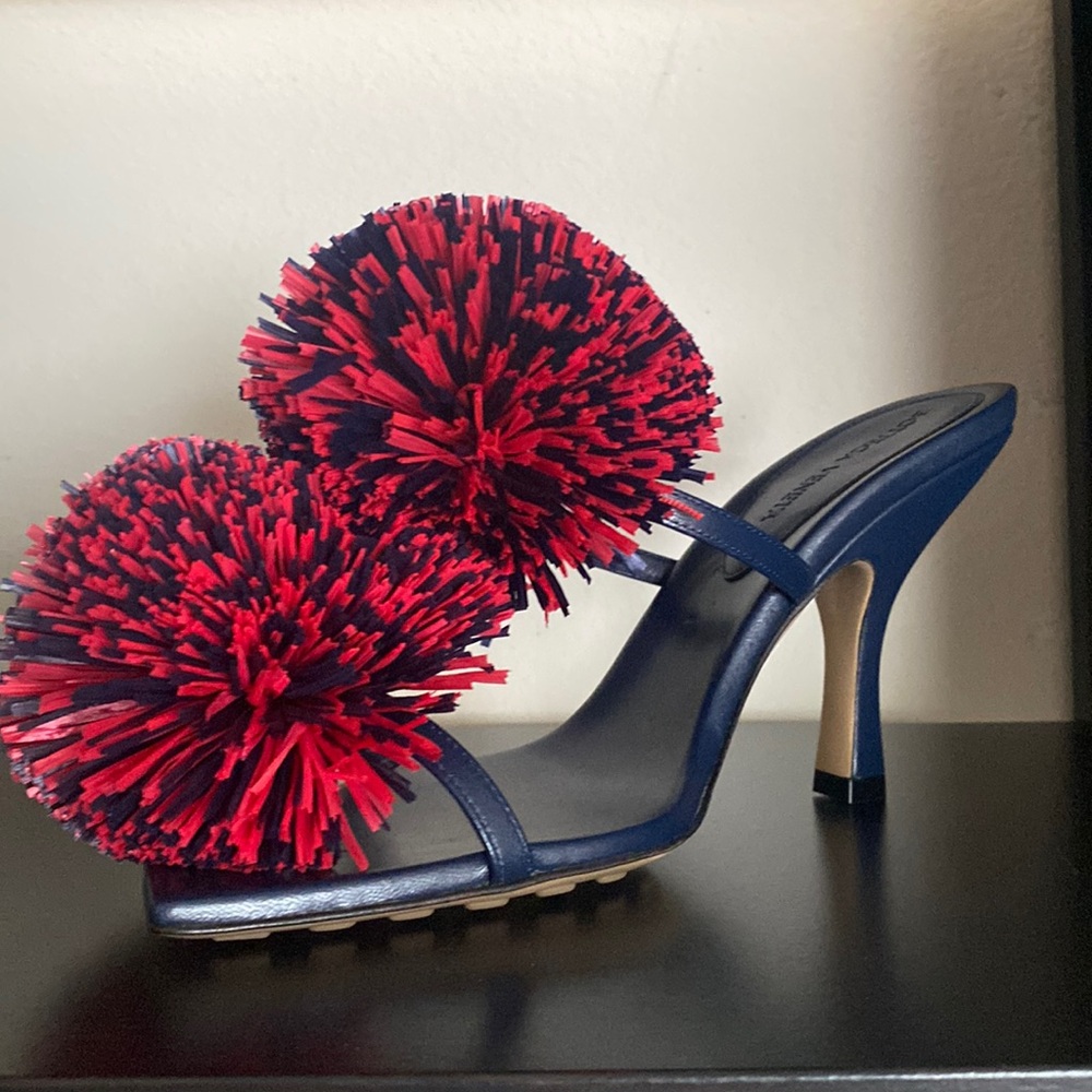 Bottega Veneta Adam Leather Two Band Pom Sandals